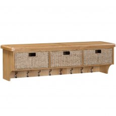 Kingsbury Oak Wall Shelf with Hooks & Baskets