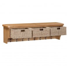 Kenton Oak Wall Shelf with Hooks & Baskets